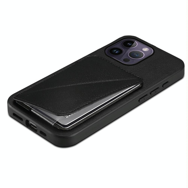 For iPhone 14 Pro Max D04 Calf Texture Dual Card Slot Holder Phone Case(Black)