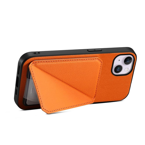 For iPhone 14 Plus D04 Calf Texture Dual Card Slot Holder Phone Case(Orange)