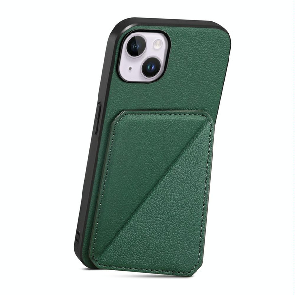 For iPhone 14 Plus D04 Calf Texture Dual Card Slot Holder Phone Case(Green)