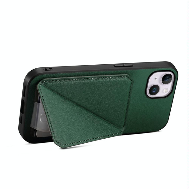 For iPhone 14 Plus D04 Calf Texture Dual Card Slot Holder Phone Case(Green)