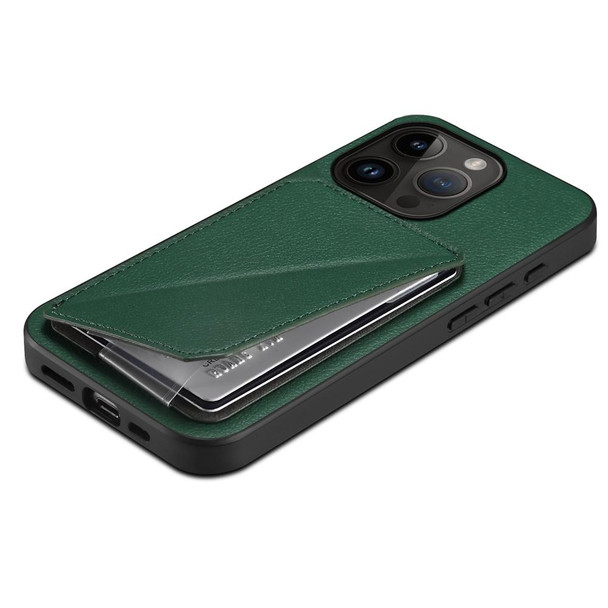 For iPhone 14 Pro D04 Calf Texture Dual Card Slot Holder Phone Case(Green)