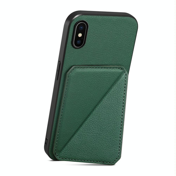 For iPhone X / XS D04 Calf Texture Dual Card Slot Holder Phone Case(Green)