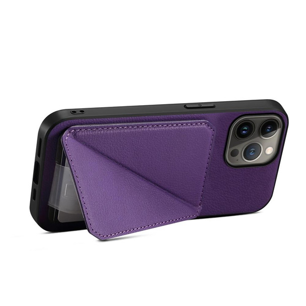 For iPhone 13 Pro Max D04 Calf Texture Dual Card Slot Holder Phone Case(Purple)