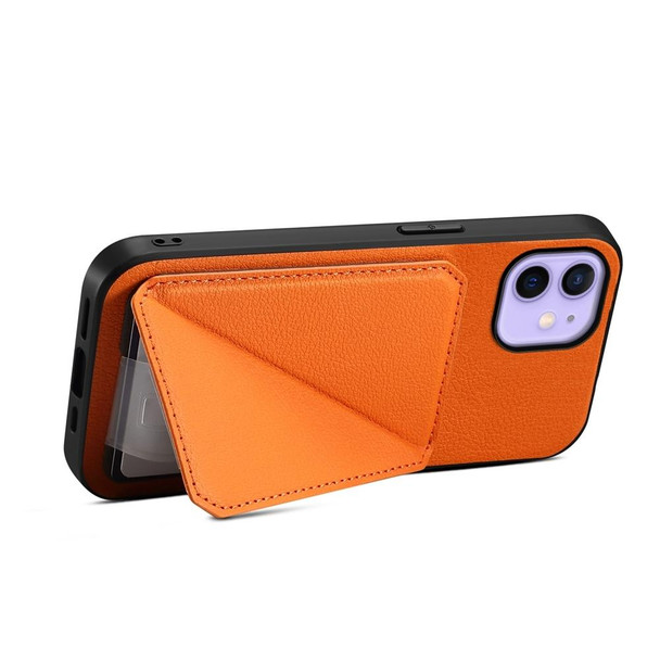 For iPhone 12 D04 Calf Texture Dual Card Slot Holder Phone Case(Orange)