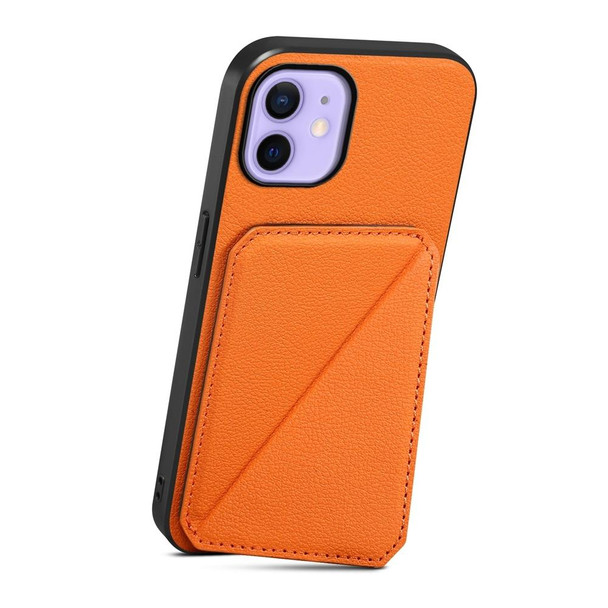 For iPhone 12 D04 Calf Texture Dual Card Slot Holder Phone Case(Orange)