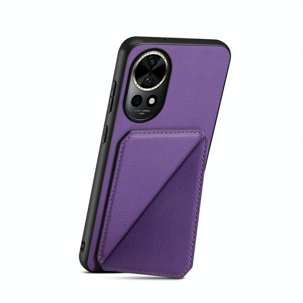 For Huawei nova 12 Pro D04 Calf Texture Dual Card Slot Holder Phone Case(Purple)