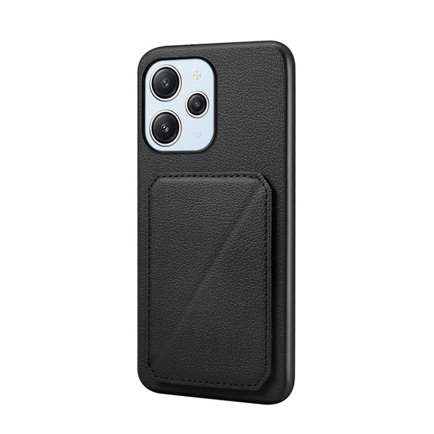 For Xiaomi Redmi 12 / Note 12R D04 Calf Texture Dual Card Slot Holder Phone Case(Black)