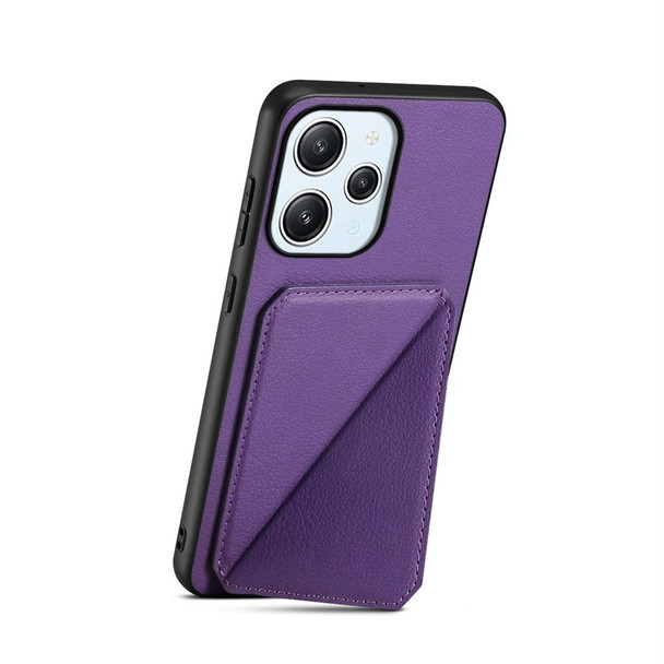 For Xiaomi Redmi 12 / Note 12R D04 Calf Texture Dual Card Slot Holder Phone Case(Purple)