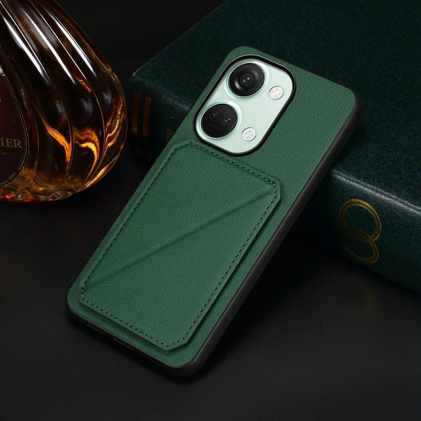 For OnePlus Ace 2V D04 Calf Texture Dual Card Slot Holder Phone Case(Green)