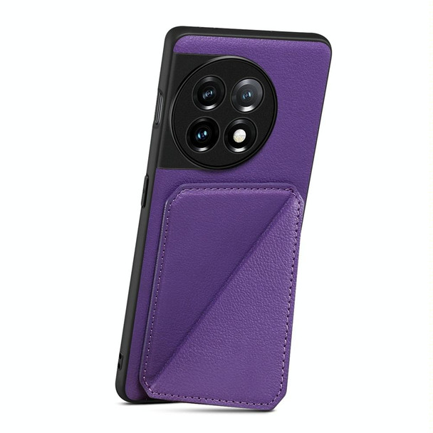 For OnePlus Ace 2 D04 Calf Texture Dual Card Slot Holder Phone Case(Purple)