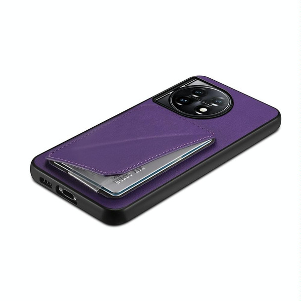 For OnePlus 11 D04 Calf Texture Dual Card Slot Holder Phone Case(Purple)