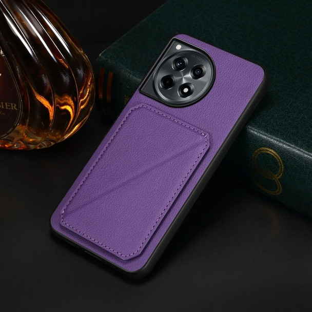 For OnePlus Ace 3 D04 Calf Texture Dual Card Slot Holder Phone Case(Purple)