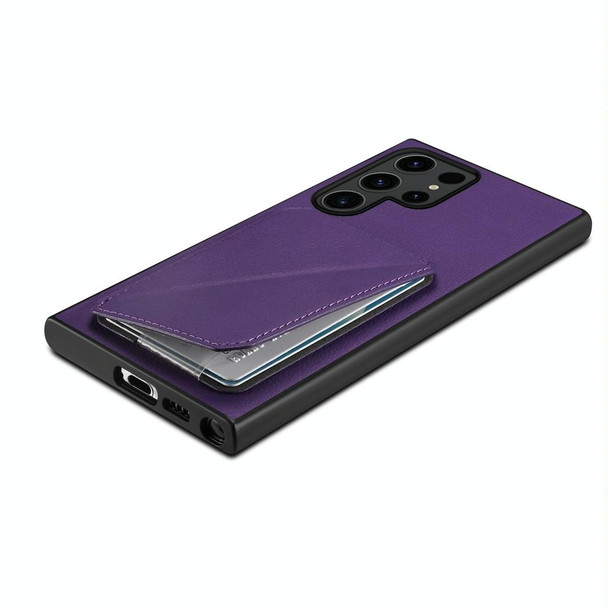 For Samsung Galaxy S23 Ultra 5G D04 Calf Texture Dual Card Slot Holder Phone Case(Purple)