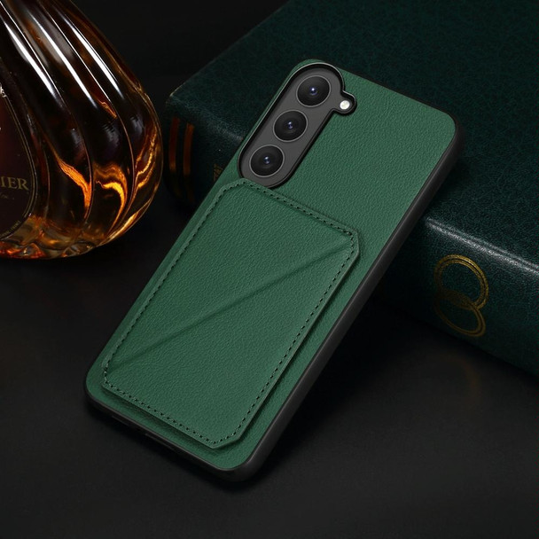 For Samsung Galaxy S23 5G D04 Calf Texture Dual Card Slot Holder Phone Case(Green)