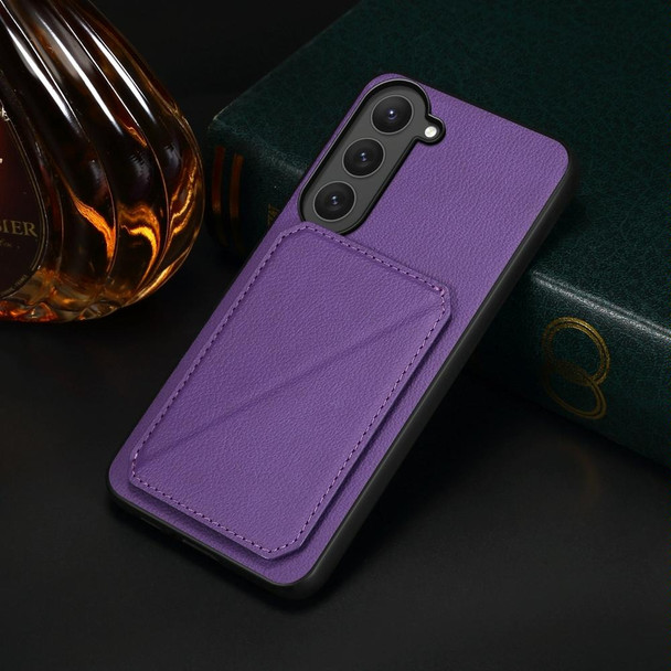 For Samsung Galaxy S23 5G D04 Calf Texture Dual Card Slot Holder Phone Case(Purple)