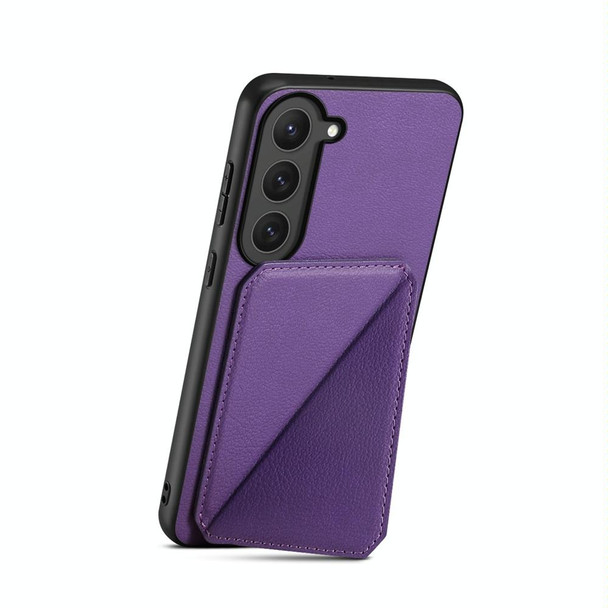 For Samsung Galaxy S23 5G D04 Calf Texture Dual Card Slot Holder Phone Case(Purple)