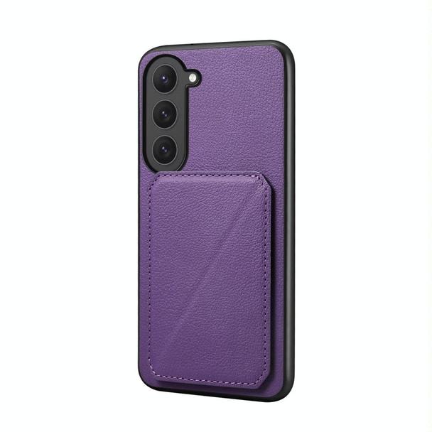 For Samsung Galaxy S23 5G D04 Calf Texture Dual Card Slot Holder Phone Case(Purple)