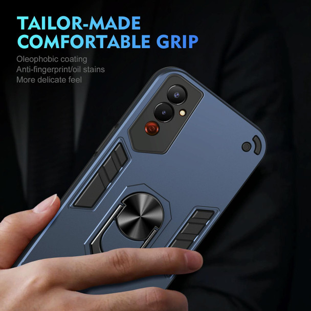 For Tecno Pova 4 Shockproof Metal Ring Holder Phone Case(Blue)