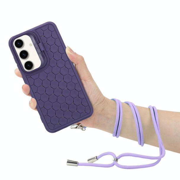 For Samsung Galaxy A15 4G/5G Honeycomb Radiating Holder TPU Phone Case with Lanyard(Purple)