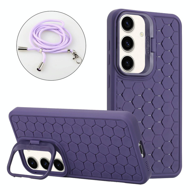 For Samsung Galaxy A15 4G/5G Honeycomb Radiating Holder TPU Phone Case with Lanyard(Purple)