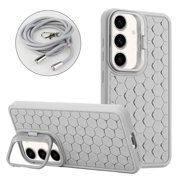 For Samsung Galaxy A15 4G/5G Honeycomb Radiating Holder TPU Phone Case with Lanyard(Grey)