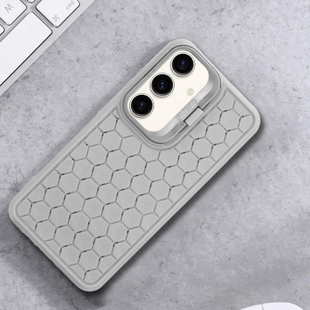 For Samsung Galaxy A15 4G/5G Honeycomb Radiating Holder TPU Phone Case with Lanyard(Grey)