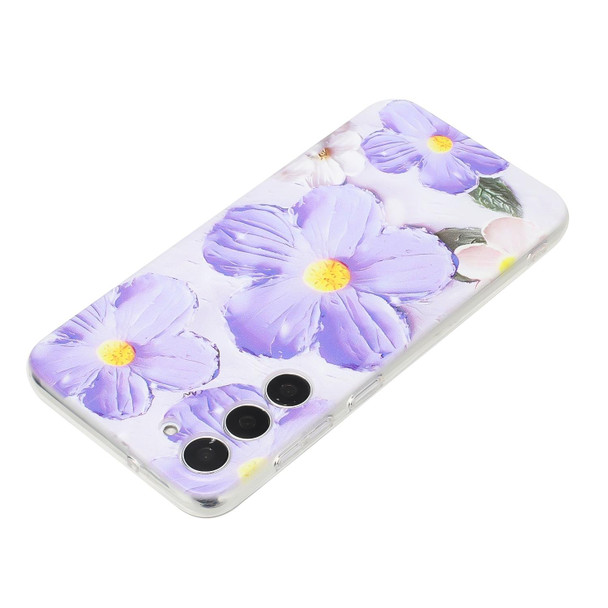 For Samsung Galaxy S23 5G Colorful Painting Pattern TPU Phone Case(Purple Flowers)