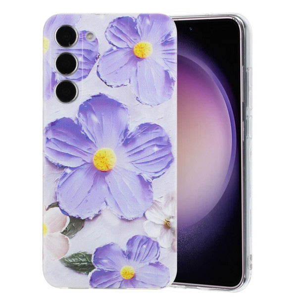 For Samsung Galaxy S23+ 5G Colorful Painting Pattern TPU Phone Case(Purple Flowers)