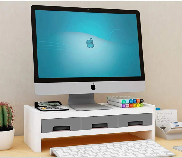 3 Drawer Monitor Stand and Desk Organizer - Grey