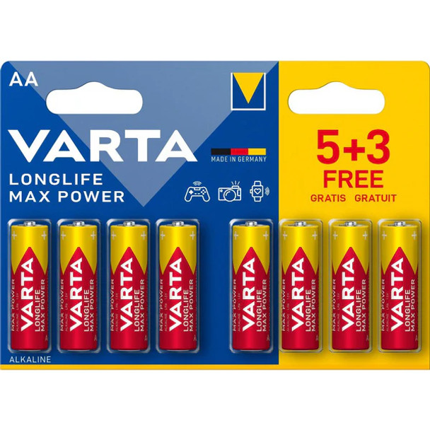 Varta Longlife Max Power  AA Batteries  - 8PC Value Set (5+3)