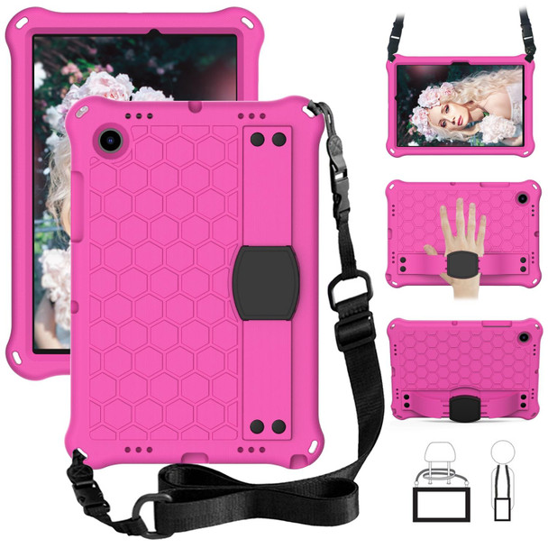 Galaxy Tab A8 10.5 2021 X200/X205 Honeycomb EVA+PC Tablet Case with Strap(Rose Red+Black)