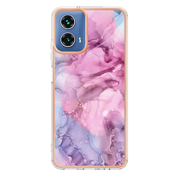 For Motorola Moto G34 Electroplating Marble Dual-side IMD Phone Case(Pink 013)