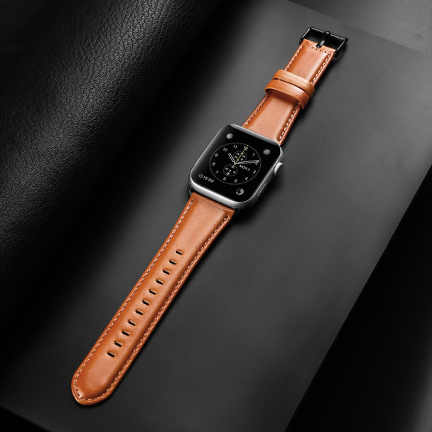 For Apple Watch SE 2023 40mm DUX DUCIS Business Genuine Leather Watch Strap(Khaki)