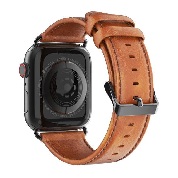 For Apple Watch SE 2023 44mm DUX DUCIS Business Genuine Leather Watch Strap(Khaki)