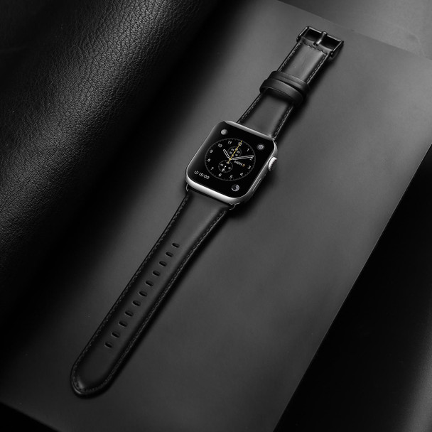 For Apple Watch SE 2022 44mm DUX DUCIS Business Genuine Leather Watch Strap(Black)