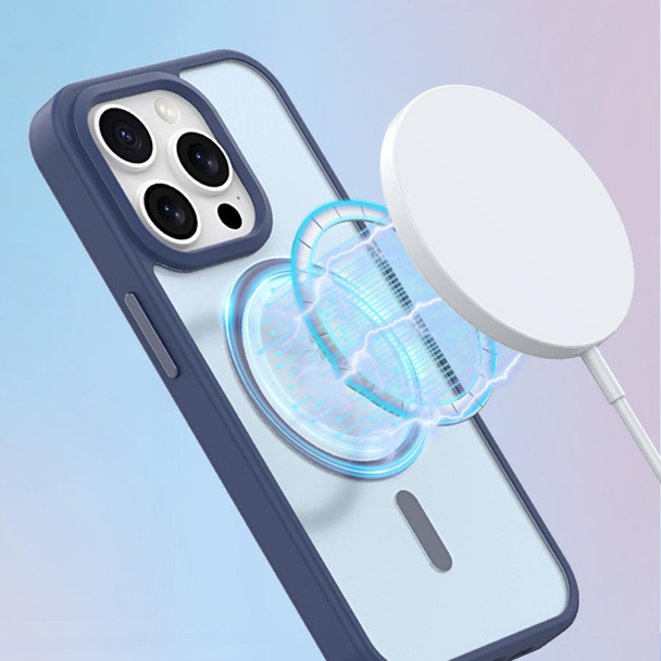 For iPhone 14 Pro Metal Button Skin Feel Matte MagSafe Shockproof Phone Case(Dark Blue)
