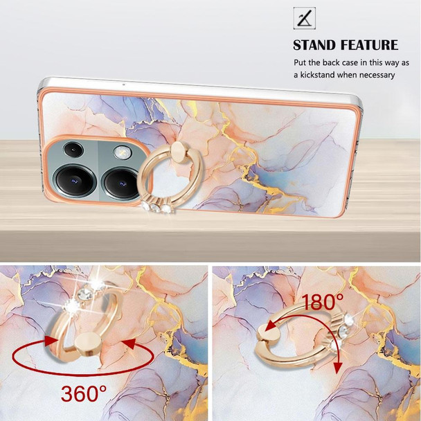 For Xiaomi Redmi Note 13 Pro 4G/Poco M6 Pro 4G Electroplating IMD TPU Phone Case with Ring(White Marble)