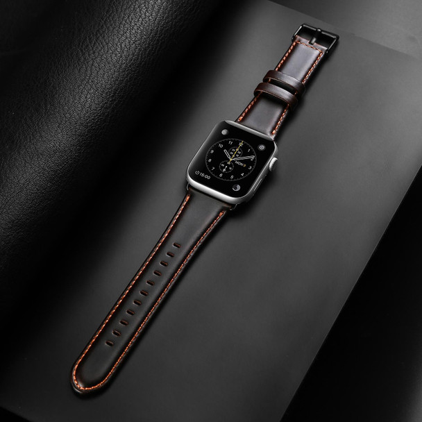 For Apple Watch Series 5 44mm DUX DUCIS Business Genuine Leather Watch Strap(Coffee)