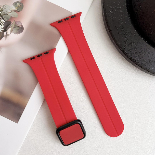 For Apple Watch 38mm Magnetic Square Buckle Silicone Watch Band(Red)