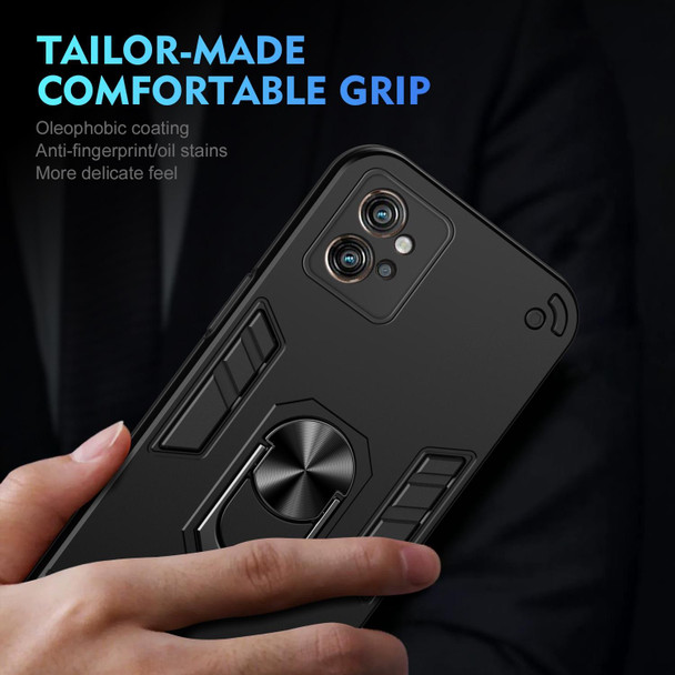 For Motorola Moto G32 Shockproof Metal Ring Holder Phone Case(Black)