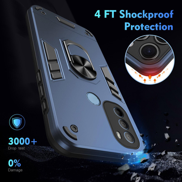 For Motorola Moto G31 Shockproof Metal Ring Holder Phone Case(Blue)
