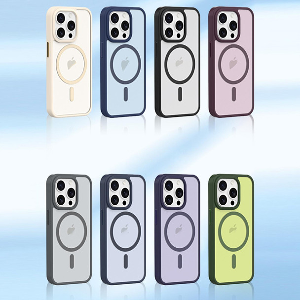 For iPhone 14 Metal Button Skin Feel Matte MagSafe Shockproof Phone Case(Dark Blue)