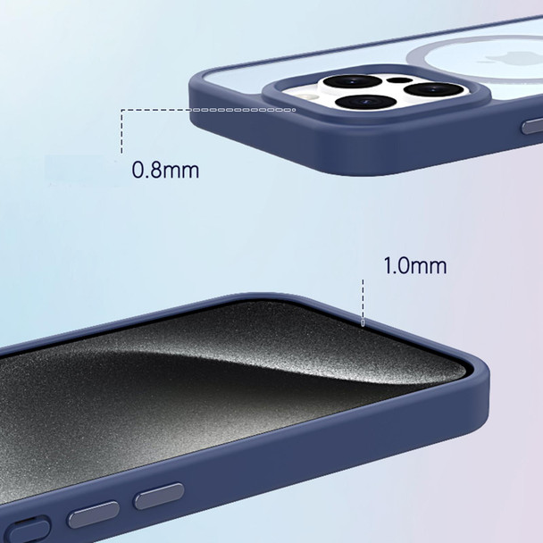 For iPhone 14 Metal Button Skin Feel Matte MagSafe Shockproof Phone Case(Dark Blue)