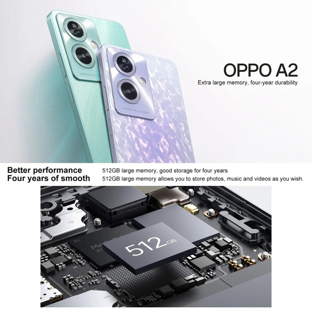OPPO A2, 12GB+512GB, Side Fingerprint,  6.72 inch ColorOS 13.1 Dimensity 6020 Octa Core up to 2.2GHz, OTG, Network: 5G(Glowing Green)