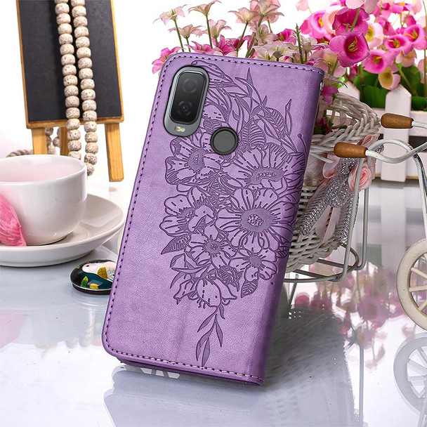 Alcatel 1L 2021 Embossed Butterfly Leatherette Phone Case(Purple)