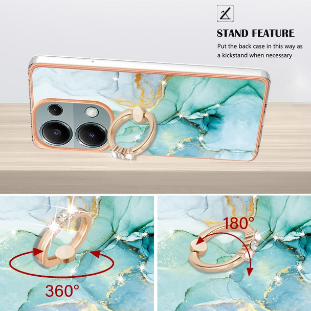 For Xiaomi Redmi Note 13 Pro 4G/Poco M6 Pro 4G Electroplating Marble IMD TPU Phone Case with Ring Holder(Green 003)