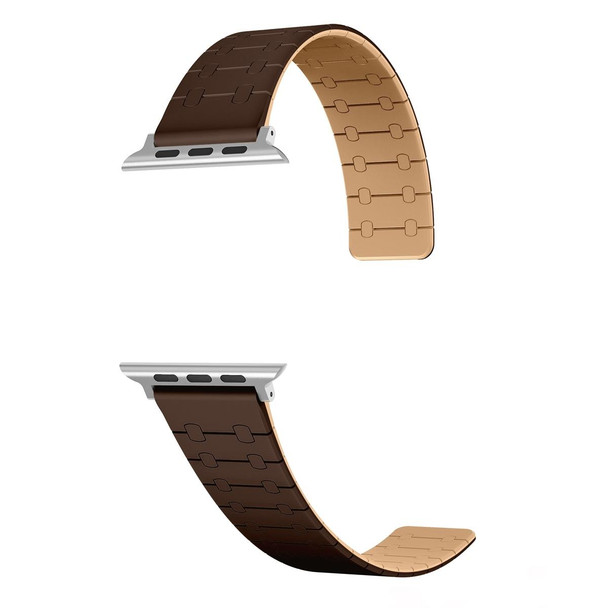 For Apple Watch SE 2023 44mm Two Color Loop Magnetic Silicone Watch Band(Dark Brown+Light Brown)