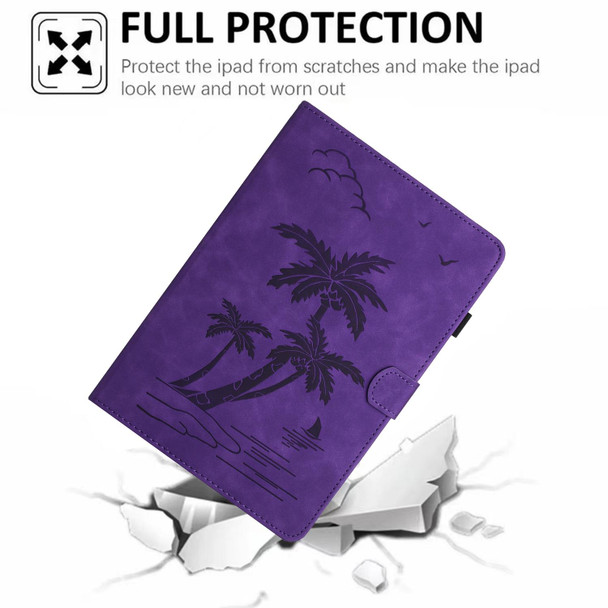 For Amazon Kindle Fire 7 2015/2017/2019 Coconut Tree Embossed Smart Leather Tablet Case(Purple)