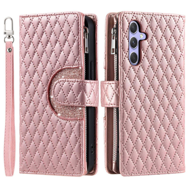 For Samsung Galaxy A54 5G Glitter Lattice Zipper Wallet Leather Phone Case(Rose Gold)