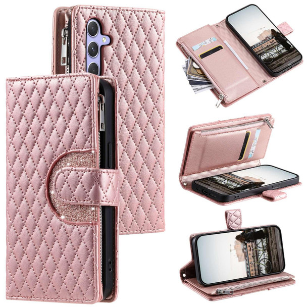 For Samsung Galaxy A54 5G Glitter Lattice Zipper Wallet Leather Phone Case(Rose Gold)